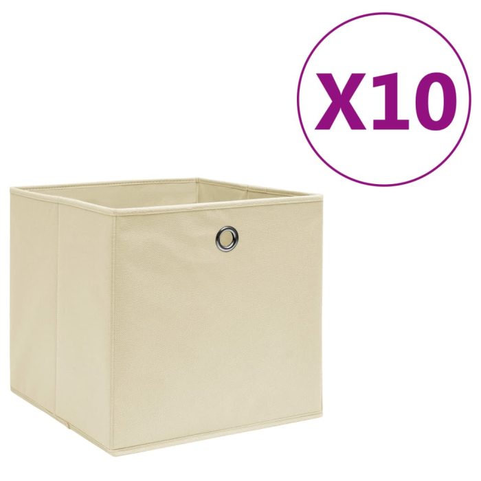 TrendyXL Opbergboxen 10 st 28x28x28 cm nonwoven stof crèmekleurig