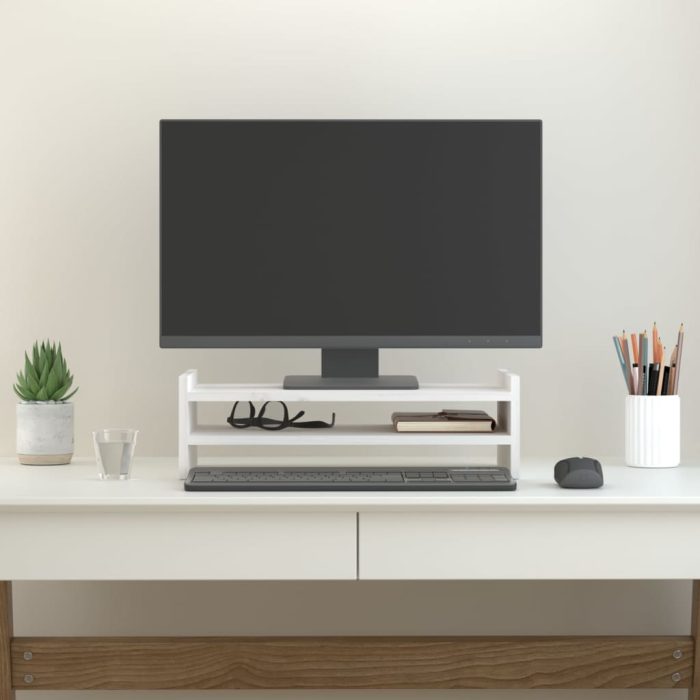 TrendyXL Monitorstandaard 50x27x15 cm massief grenenhout wit