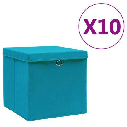 TrendyXL Opbergboxen met deksel 10 st 28x28x28 cm babyblauw