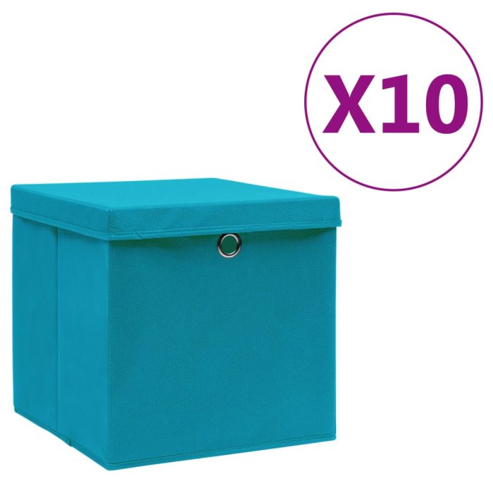 TrendyXL Opbergboxen met deksel 10 st 28x28x28 cm babyblauw