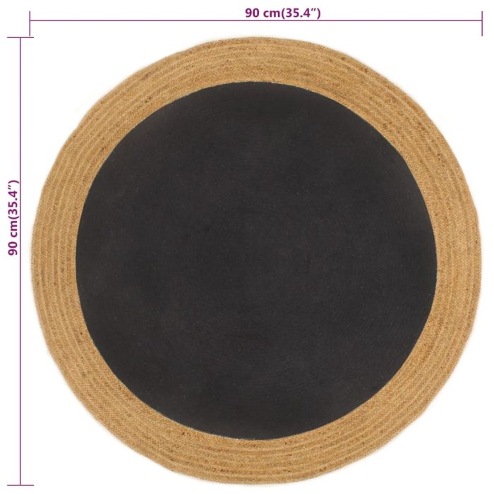 TrendyXL Vloerkleed rond gevlochten 90 cm jute en katoen zwart naturel