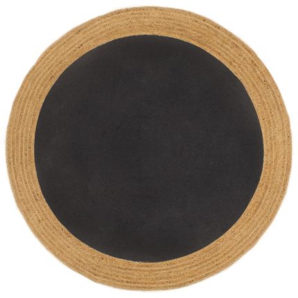 TrendyXL Vloerkleed rond gevlochten 90 cm jute en katoen zwart naturel