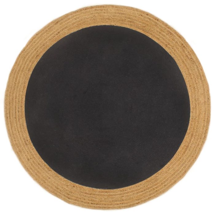 TrendyXL Vloerkleed rond gevlochten 90 cm jute en katoen zwart naturel