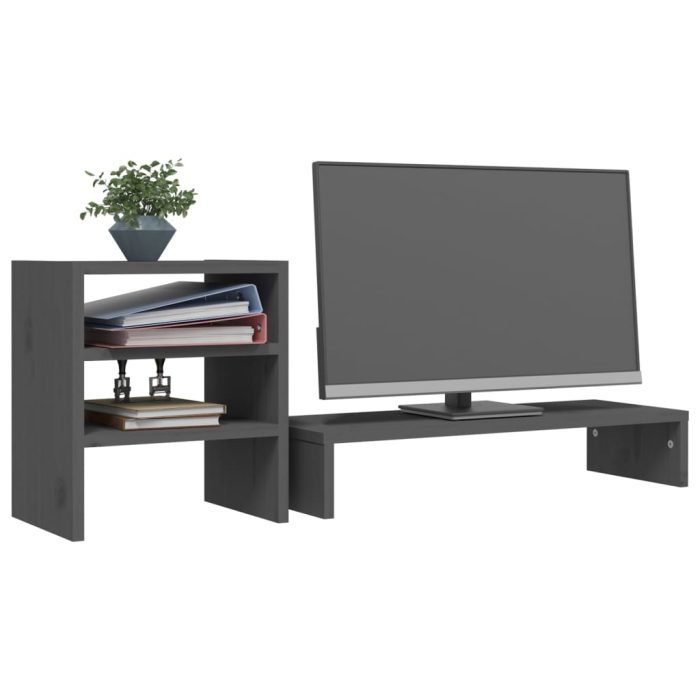 TrendyXL Monitorstandaard 81x20x30 cm massief grenenhout grijs