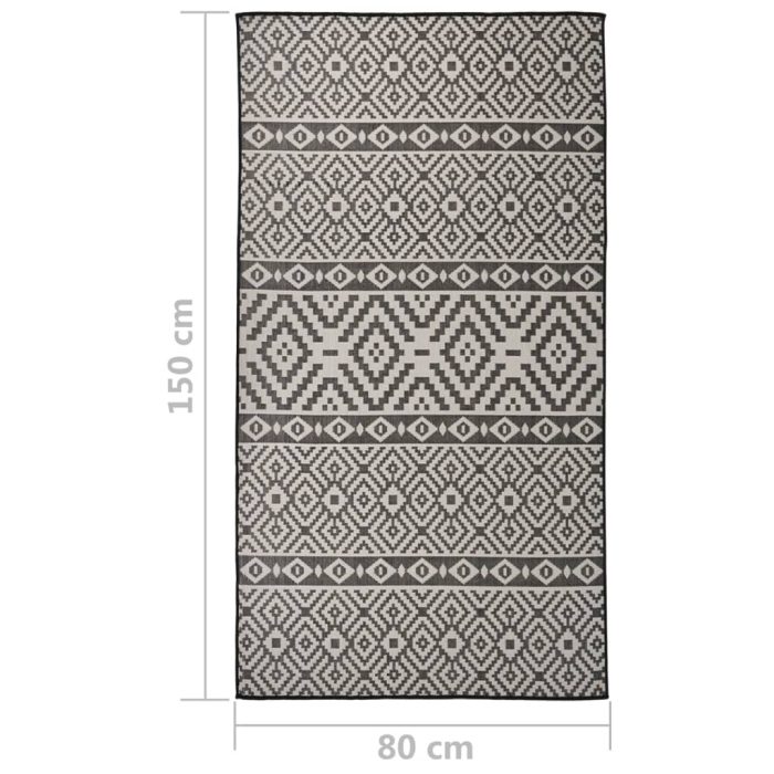 TrendyXL Buitenkleed met patroon platgeweven 80x150 cm zwart