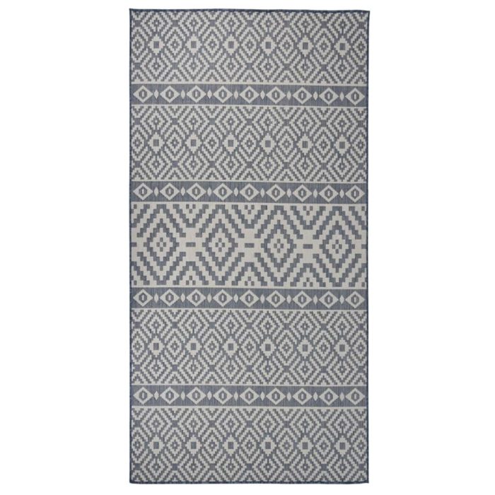 TrendyXL Buitenkleed met patroon platgeweven 100x200 cm blauw