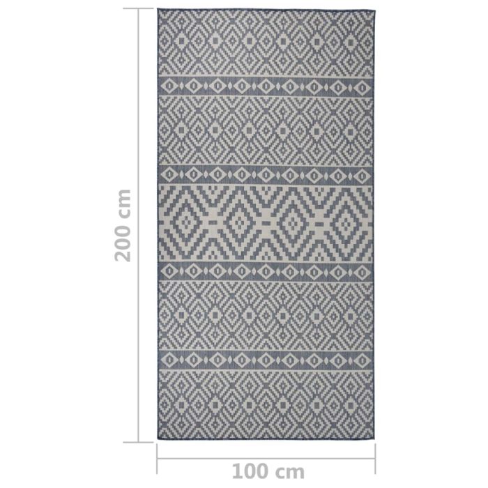 TrendyXL Buitenkleed met patroon platgeweven 100x200 cm blauw