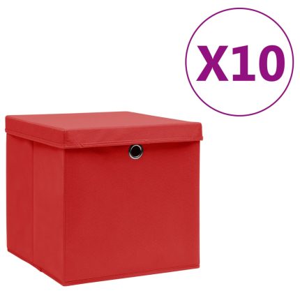 TrendyXL Opbergboxen met deksel 10 st 28x28x28 cm rood