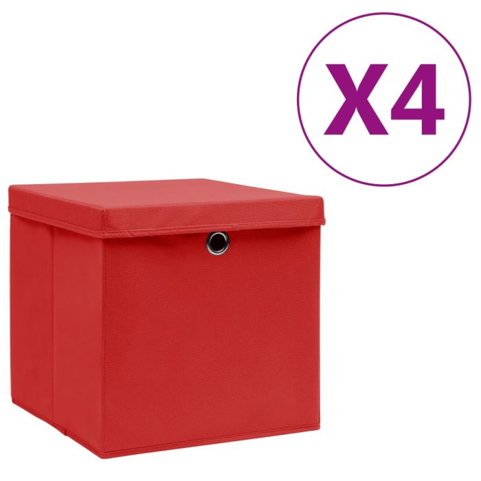 TrendyXL Opbergboxen met deksel 4 st 28x28x28 cm rood