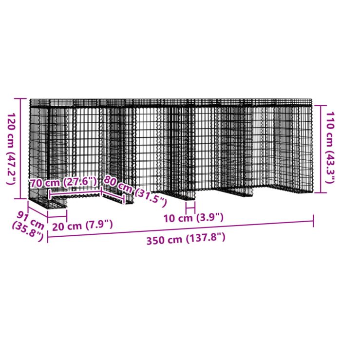 TrendyXL Schanskorf voor vuilnisbak 350x91x120 cm gegalvaniseerd ijzer