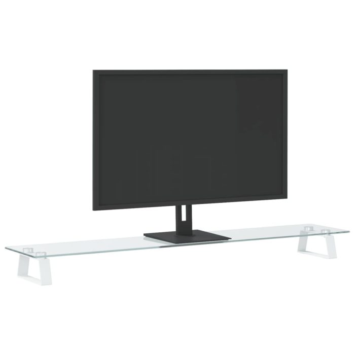 TrendyXL Monitorstandaard 100x20x8 cm gehard glas en metaal wit