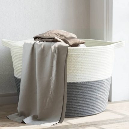 TrendyXL Wasmand Ø 60x36 cm katoen grijs en wit