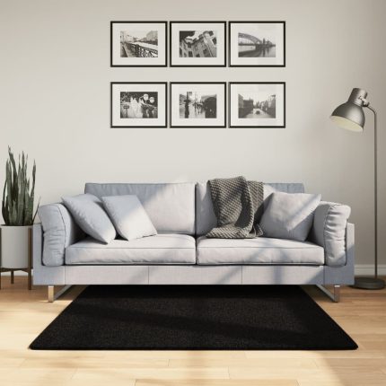 TrendyXL Vloerkleed HUARTE laagpolig zacht wasbaar 120x120 cm zwart