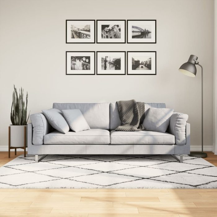 TrendyXL Vloerkleed PAMPLONA shaggy hoogpolig 140x200 cm crème en zwart