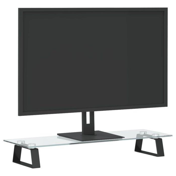 TrendyXL Monitorstandaard 60x20x8 cm gehard glas en metaal zwart