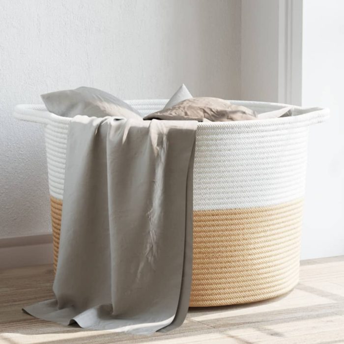 TrendyXL Wasmand Ø 55x36 cm katoen beige en wit