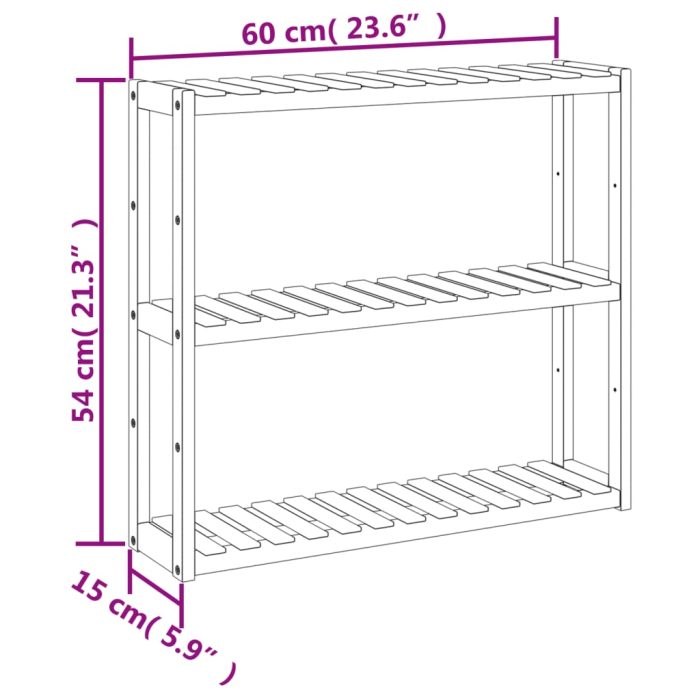 TrendyXL Badkamerrek 3-laags wandmontage 60x15x54 cm bamboe