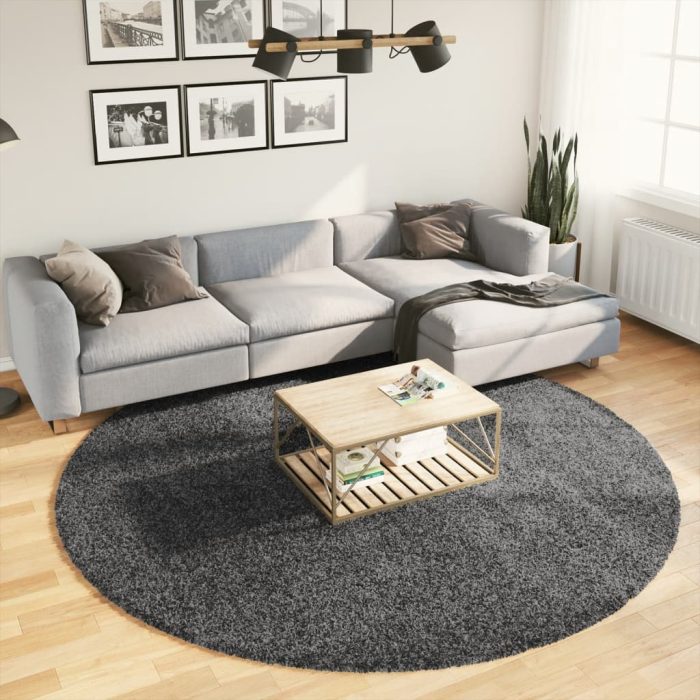 TrendyXL Vloerkleed OVIEDO laagpolig Ø 240 cm antracietkleurig