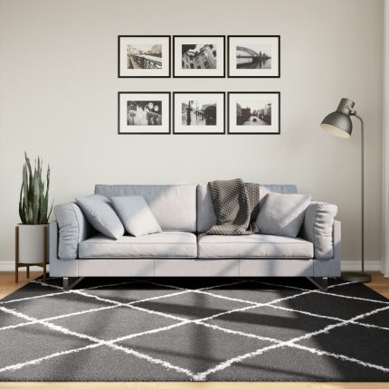 TrendyXL Vloerkleed shaggy hoogpolig modern 200x200 cm zwart en crème