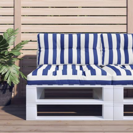 TrendyXL Palletkussens 2 st stof gestreept wit en blauw